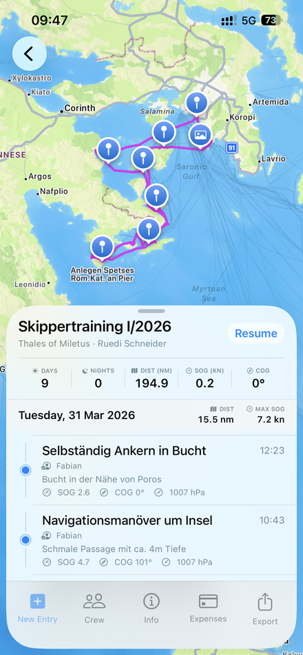 Skipper-Note trip detail screen
